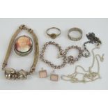 A quantity of silver jewellery including two rings, two bracelets,