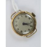 A 9ct gold wristwatch having white dial, black Arabic numerals and blued steel hands,
