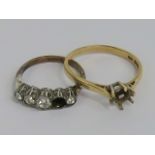 A 14ct gold ring, stone deficient, size T-U, 2.6g.