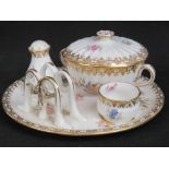 A rare Copelands China bachelors breakfast set comprising lidded porringer, egg cup,