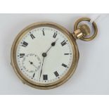 An open face top wind pocket watch having gold plated Geneva Watch Case Co case,