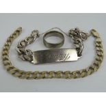 A heavy hallmarked silver ID bracelet, together with a heavy HM silver square link bracelet,