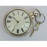 A HM silver pair cased fusee verge pocket watch having open face,