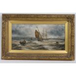 Oil on canvas; maritime scene, shipping off Yarmouth depicting ships in a strong breeze,