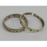 Two eternity rings, one a/f marked kt 9 5 with London Leopards head hallmark, one stamped 9ct & Sil,