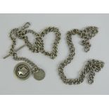 A HM silver fob chain complete with T-bar, fob and clasp, approx 39cm in length, 41.5g.