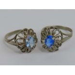 Two HM silver rings, each hallmarked Birmingham and having blue stone in claw setting,