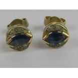 A pair of 9ct gold sapphire and diamond stud earrings,