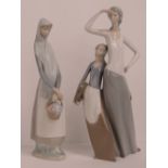 A Lladro figurine together with a Nao figurine, each standing 35cm high.