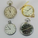 A nickel plated open face pocket watch, top winding, blued steel hands and subsidiary seconds dial,