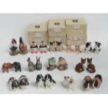 Sixteen salt and pepper pot sets by Quail each in the form of animals including; foxes, pugs,