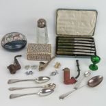 A quantity of oddments including a French lidded pot with Bayer tapestry decoration,