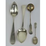 Four assorted silver spoons,