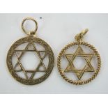 Two 9ct gold Star of David pendants, each hallmarked 375 and measuring 2.3cm and 2.