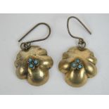 A pair of vintage yellow metal and turquoise earrings, 3.7g.