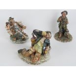 Three large Capodimonte porcelain figures being a man with hunting dog a/f,