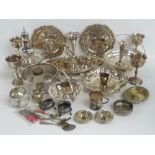 A quantity of assorted silver plated items including trays, dishes, goblets, sugar caster,