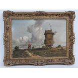 Dutch School; late 18th early 19th century oil on panel, post windmill, wagon and horse before,