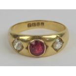 An 18ct gold Gypsy style ring having central oval cut ruby approx 0.