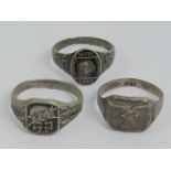 Three reproduction WWI and WWII German rings, two having black enamel upon, two being stamped 800.