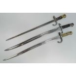 Three Victorian era rifle bayonets; Gras rifle, Chespot, and one with a Martini type blade.