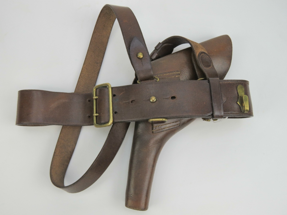 A WWI British Military Officers Sam Browne leather belt with shoulder strap and brass fittings, - Image 2 of 3