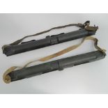 Two WWII German MG42 spare barrel cases with carry straps.