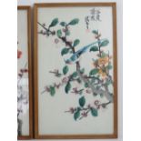 A pair of Oriental paintings on silk, framed and glazed.