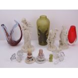 A quantity of assorted glass and ceramics including; two Frances Hook figurines, glass stoppers,