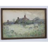 Watercolour; H. J. Bateman 1919, study of Churchyard and old school house Patishall, Northants.