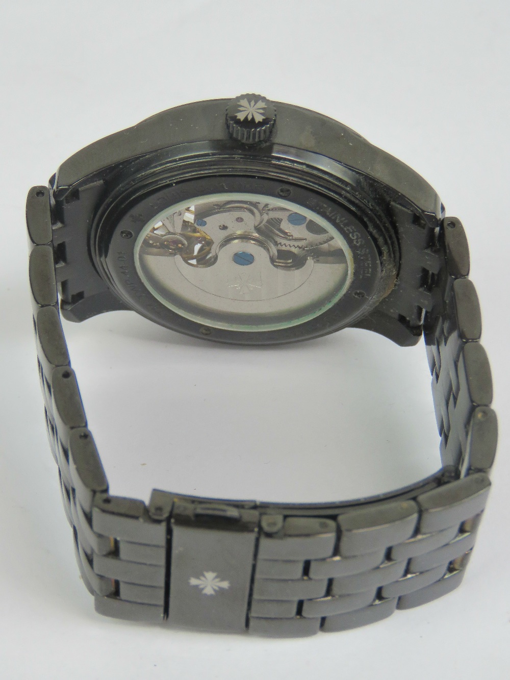 A Louise Cottier automatic Dual Time 'Phantom' wristwatch in black stainless steel having skeleton - Image 3 of 6