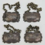 A set of four HM silver William IV decanter labels for Madeira, Teneriffe, Sherry and Port,