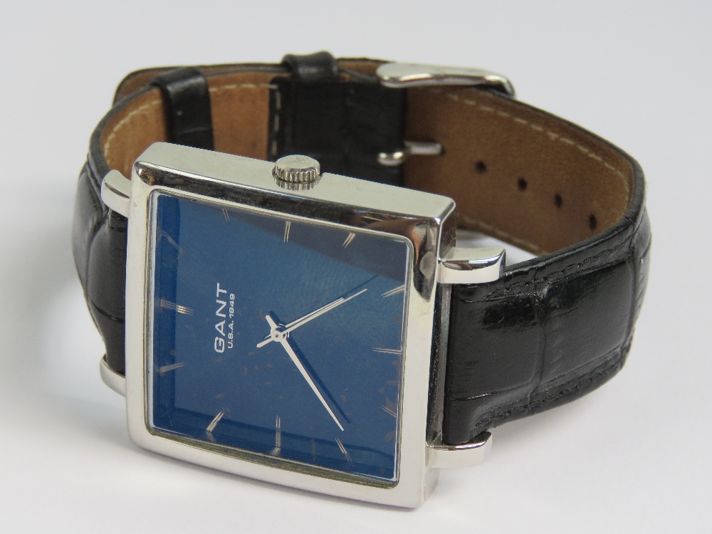 A Gant USA 1949 gents stainless steel wristwatch having square navy blue dial with white metal - Image 4 of 4