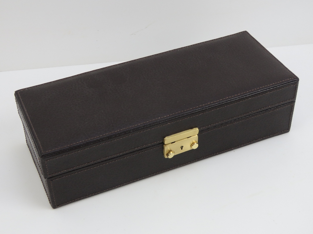 A contemporary brown leather watch box opening to reveal compartments for five watches, - Image 2 of 2