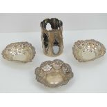 A pair of Chester 1895 HM silver heart shaped bonbon dishes together with an octagonal pierced