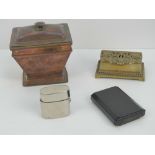 An Arts & Crafts style copper tea caddy of square form, 10cm wide.