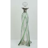 A large and impressive clear and green glass decanter with HM silver collar,