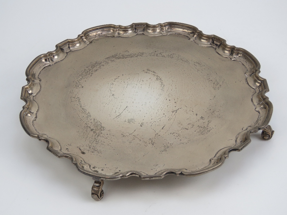 A HM silver salver having piecrust edge, unengraved,