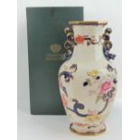 A large and impressive Mason's Ironstone Mandalay 'Dragon' vase of octagonal form having blue and