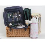 A wicker picnic hamper together with an Air Pot thermos in box,