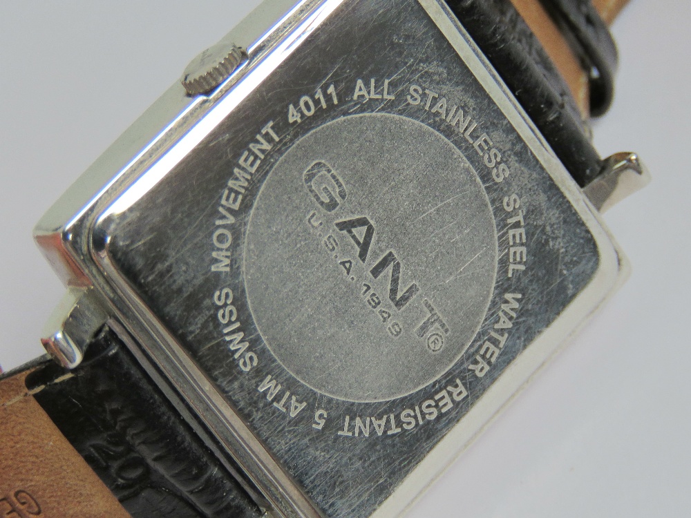 A Gant USA 1949 gents stainless steel wristwatch having square navy blue dial with white metal - Image 2 of 4