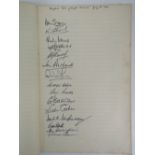 A very rare and original hand signed autograph page comprising the majority of the winning 1966