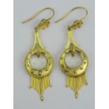 A pair of Victorian Etruscan Revival yellow metal earrings, no apparent hallmarks, 5.6g.