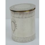 A continental white metal dressing table pot having unidentified hallmark to base,