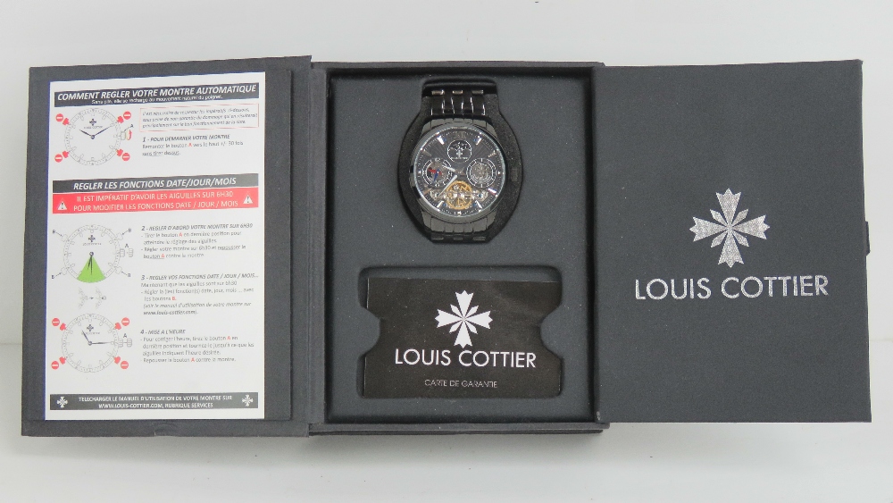A Louise Cottier automatic Dual Time 'Phantom' wristwatch in black stainless steel having skeleton - Image 2 of 6