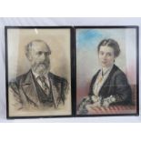 A fine large pair of pastel heightened with chalk portraits, gentleman in monochrome,