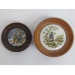 Two Prattware style pot lids mounted in