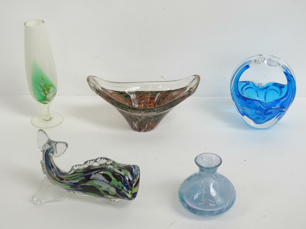 Five pieces of art glass including; Mura