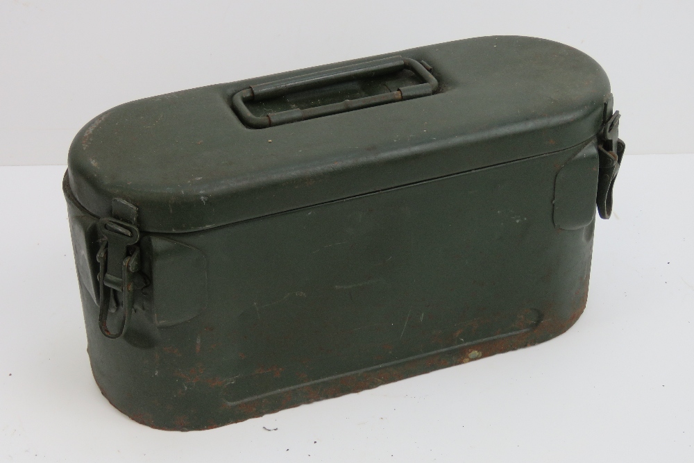 A WWII German triple S Mine carry case dated 1943 with German Maker codes and waffen marks upon.