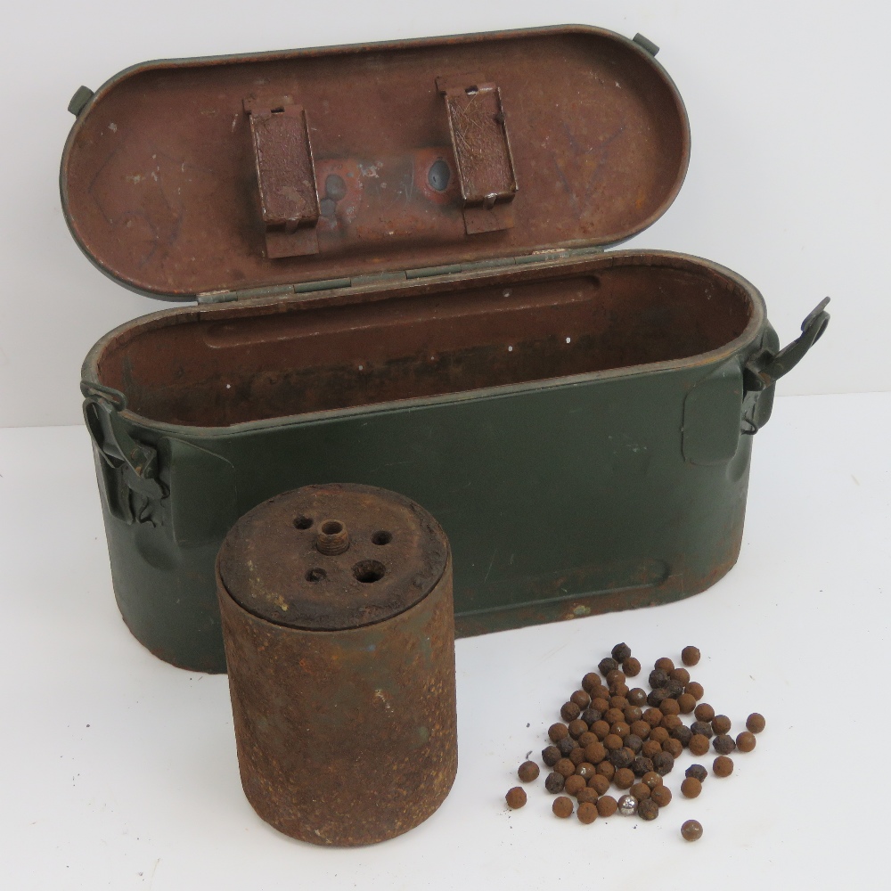 A WWII German triple S Mine carry case dated 1943 with German Maker codes and waffen marks upon. - Image 2 of 3